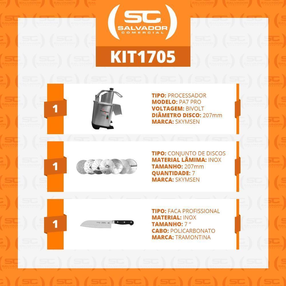Processador De Alimentos Com 7 Discos De 203mm Pa7 Pro Skymsen E Faca Santoku Profissional Bivolt - 5