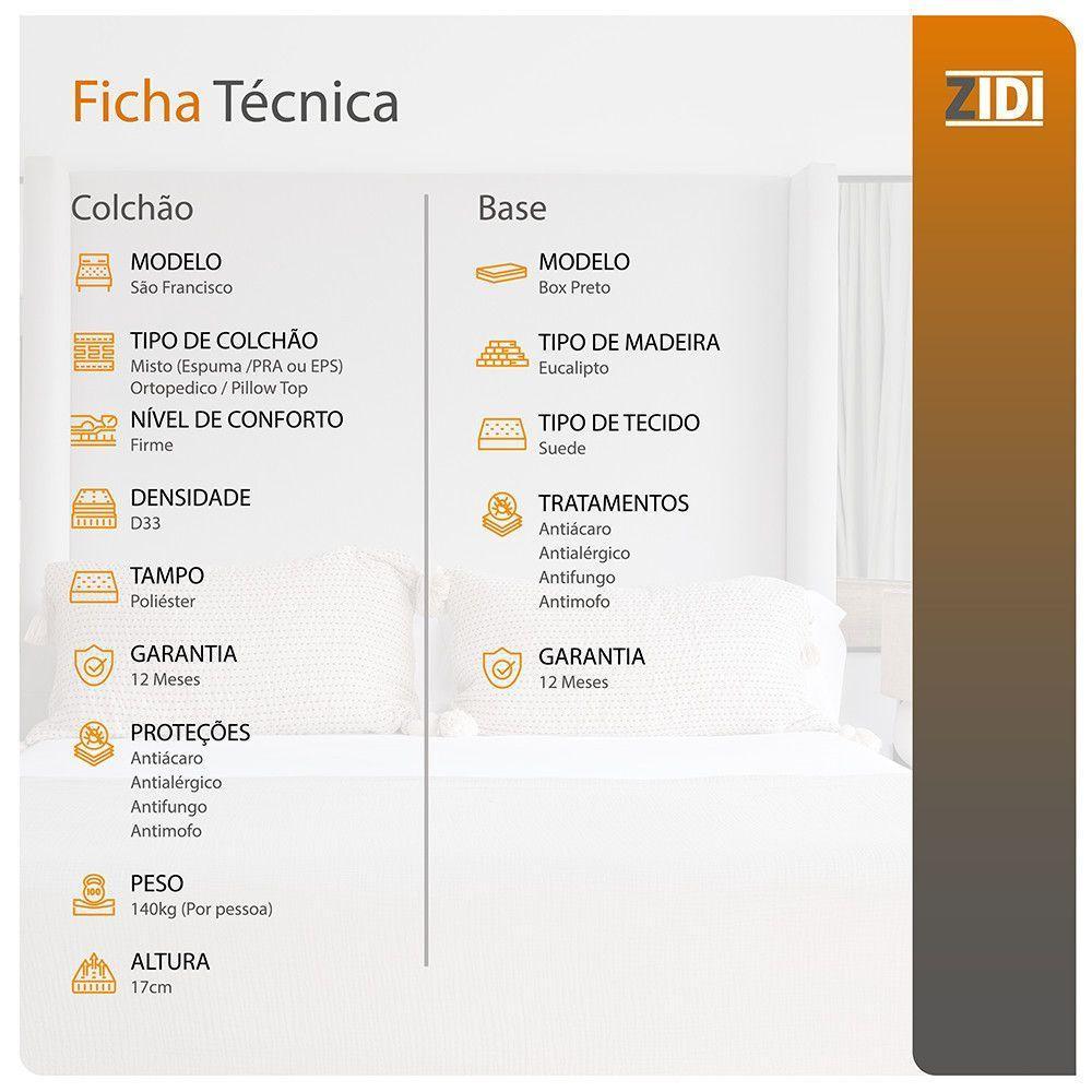 Cama Box Viúva Preto + Colchão San Francisco Espuma 128cm - 5