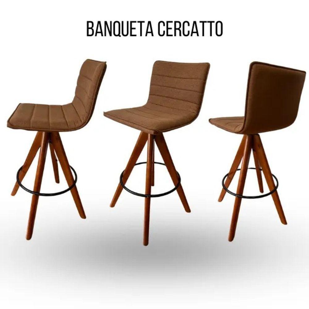 Banqueta Cercatto Giratória Revestida Em Tecido Linho Marrom - 2