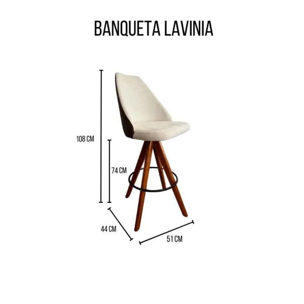 Banqueta Lavínia Giratória Revestida Em Tecido Linho Bege C- Detalhe Courino Marrom - 2
