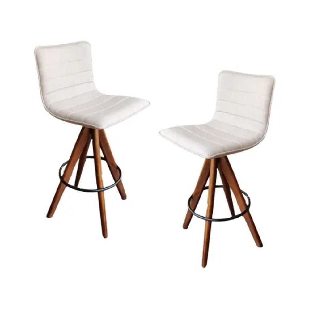 Banqueta Cercatto Giratória Revestida Em Tecido Linho Bege - 3