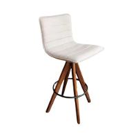 Banqueta Cercatto Giratória Revestida Em Tecido Linho Bege - 1