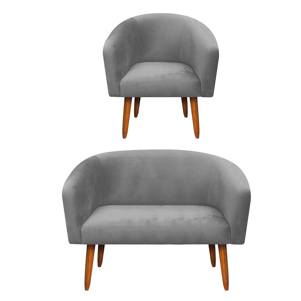 Kit 01 Namoradeira e 01 Poltrona Stella Suede Grafite - 3