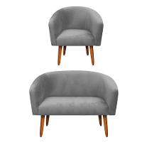 Kit 01 Namoradeira e 01 Poltrona Stella Suede Grafite - 2