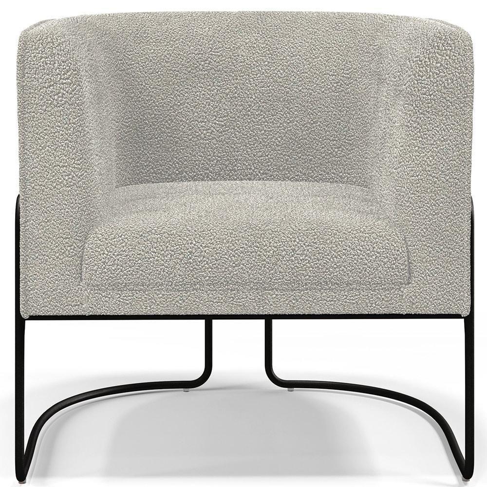 Kit 02 Poltronas Para Sala De Estar Fixa Base Aço Preto Betina D02 Bouclê Creme - Lyam Decor - 5