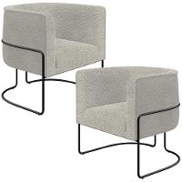 Kit 02 Poltronas Para Sala De Estar Fixa Base Aço Preto Betina D02 Bouclê Creme - Lyam Decor - 1