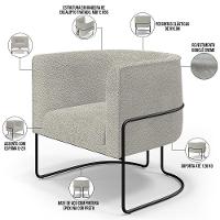 Kit 02 Poltronas Para Sala De Estar Fixa Base Aço Preto Betina D02 Bouclê Creme - Lyam Decor - 7