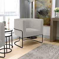 Kit 02 Poltronas Para Sala De Estar Fixa Base Aço Preto Betina D02 Bouclê Creme - Lyam Decor - 9