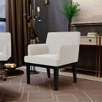 Kit 02 Poltronas Decorativas Sala De Estar Base Preto Beatriz W01 Bouclê Creme - Lyam Decor - 8