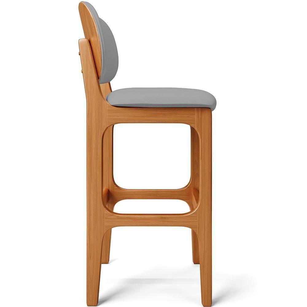 Kit 03 Banquetas Alta Para Cozinha Madeira Fixa Betta L02 Imbuia Corano Cinza - Lyam Decor - 2