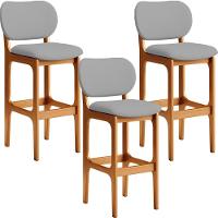 Kit 03 Banquetas Alta Para Cozinha Madeira Fixa Betta L02 Imbuia Corano Cinza - Lyam Decor - 1