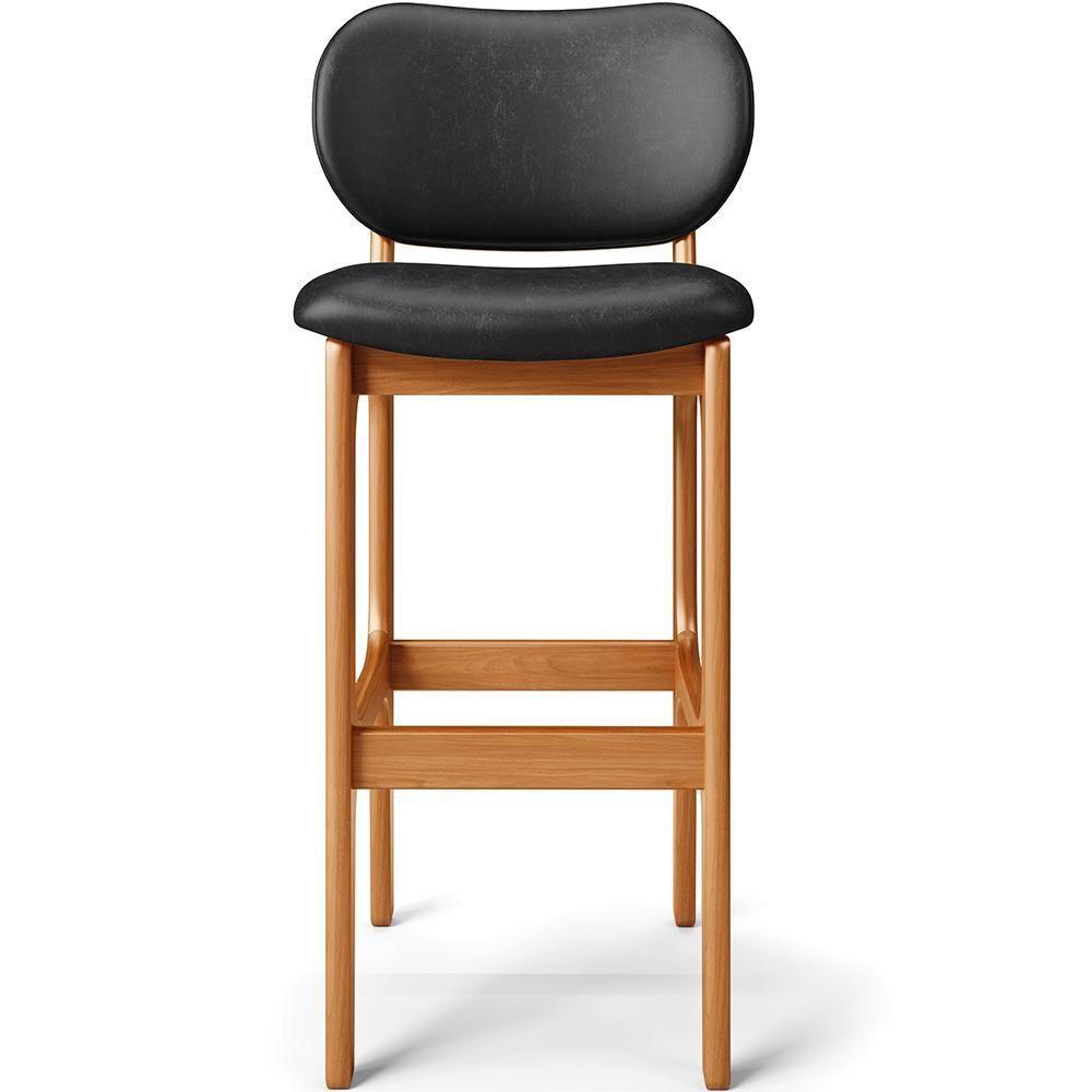 Kit 06 Banquetas Alta Para Cozinha Madeira Fixa Betta L02 Imbuia Couríssimo Preto - Lyam Decor - 3