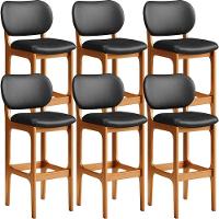 Kit 06 Banquetas Alta Para Cozinha Madeira Fixa Betta L02 Imbuia Couríssimo Preto - Lyam Decor - 1