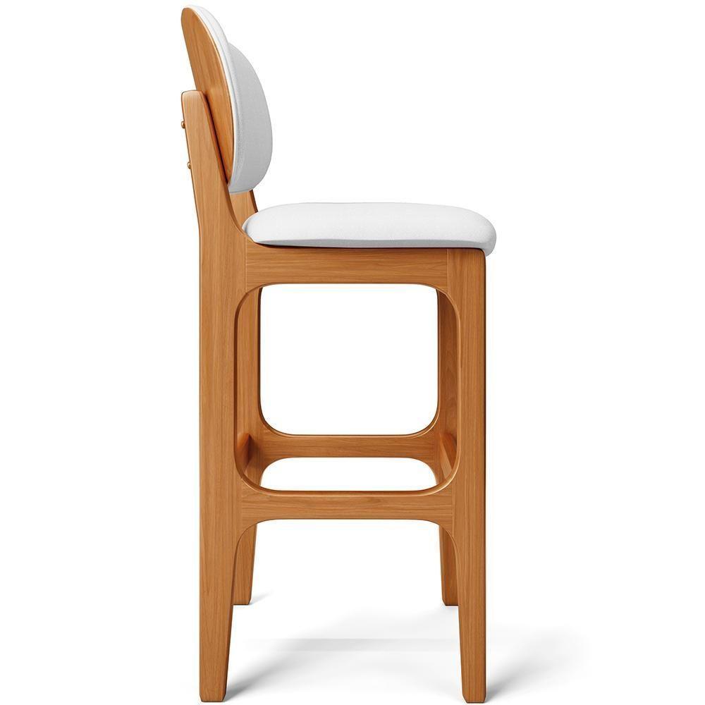 Kit 05 Banquetas Alta Para Cozinha Madeira Fixa Betta L02 Imbuia Corano Branco - Lyam Decor - 2