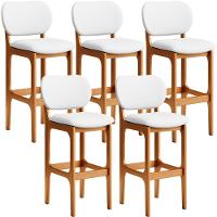 Kit 05 Banquetas Alta Para Cozinha Madeira Fixa Betta L02 Imbuia Corano Branco - Lyam Decor - 1
