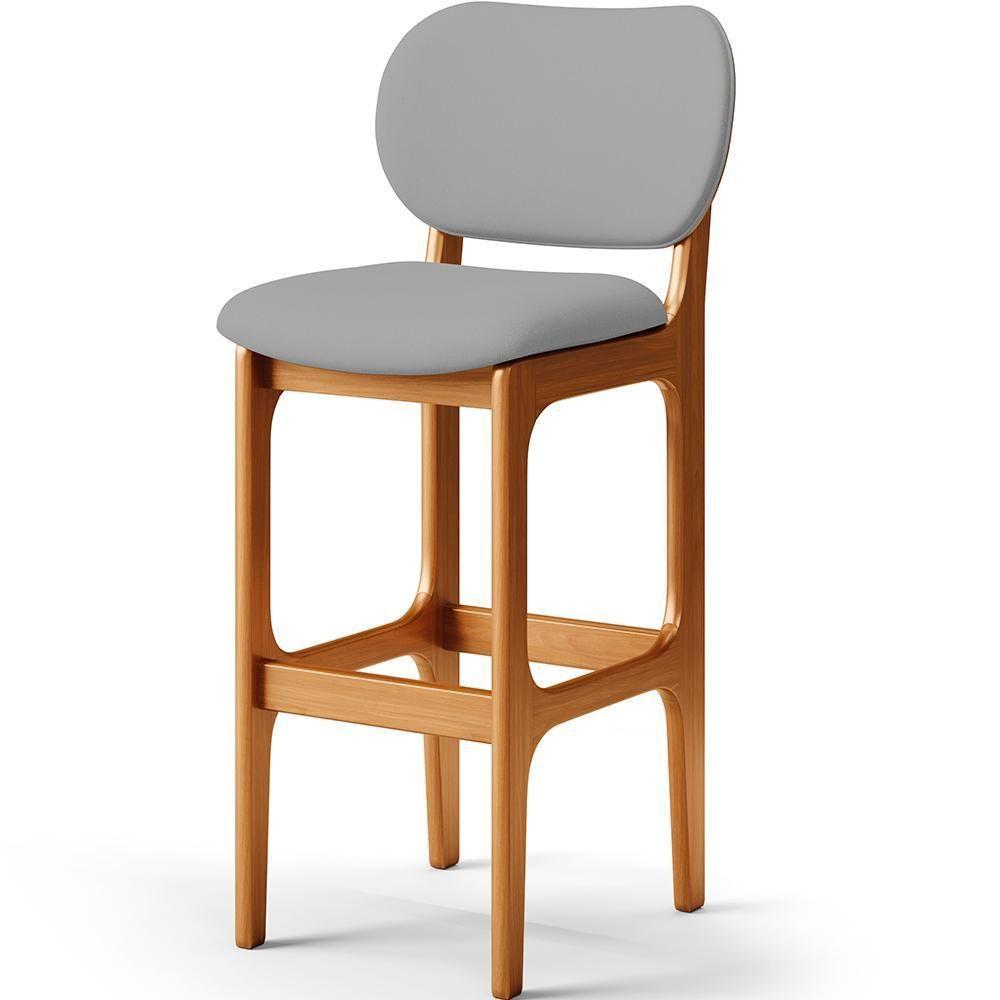 Banqueta Alta Bar Cozinha Sala Jantar Fixa Betta L02 Imbuia Corano Cinza - Lyam Decor - 1