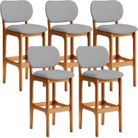 Kit 05 Banquetas Alta Para Cozinha Madeira Fixa Betta L02 Imbuia Corano Cinza - Lyam Decor - 1