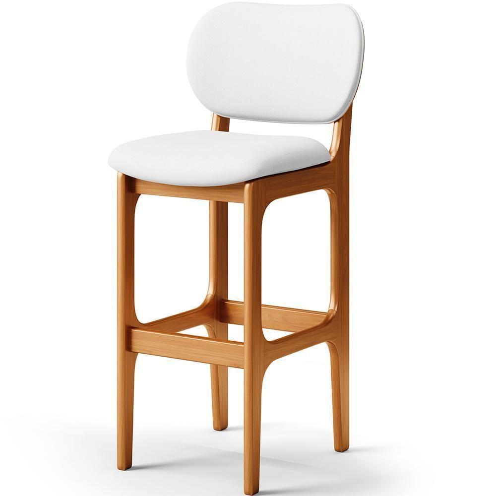 Banqueta Alta Bar Cozinha Sala Jantar Fixa Betta L02 Imbuia Corano Branco - Lyam Decor - 1