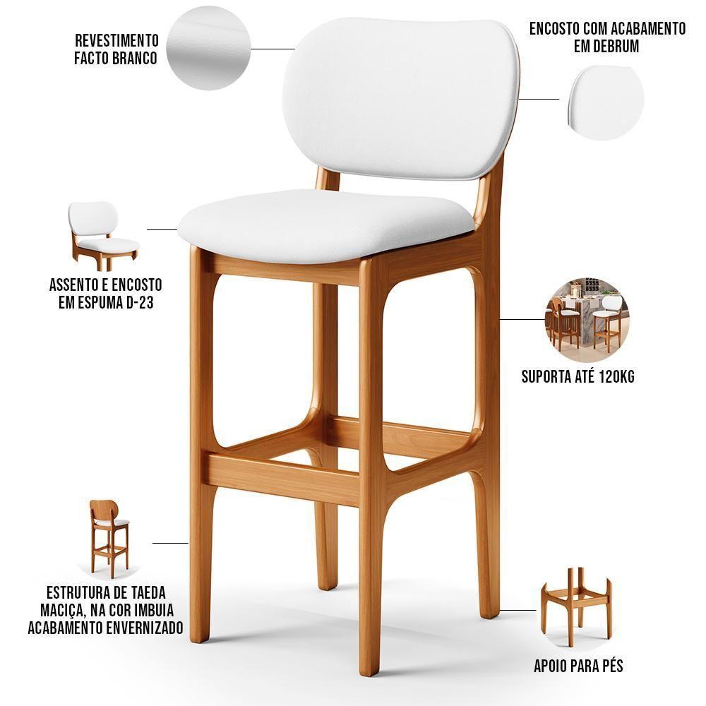 Banqueta Alta Bar Cozinha Sala Jantar Fixa Betta L02 Imbuia Corano Branco - Lyam Decor - 5