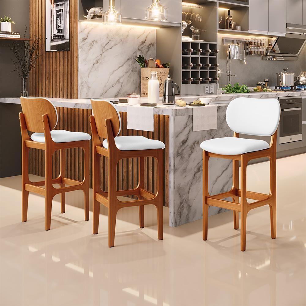Banqueta Alta Bar Cozinha Sala Jantar Fixa Betta L02 Imbuia Corano Branco - Lyam Decor - 6