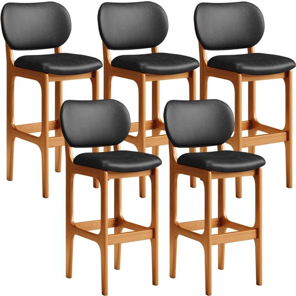 Kit 05 Banquetas Alta Para Cozinha Madeira Fixa Betta L02 Imbuia Couríssimo Preto - Lyam Decor - 1