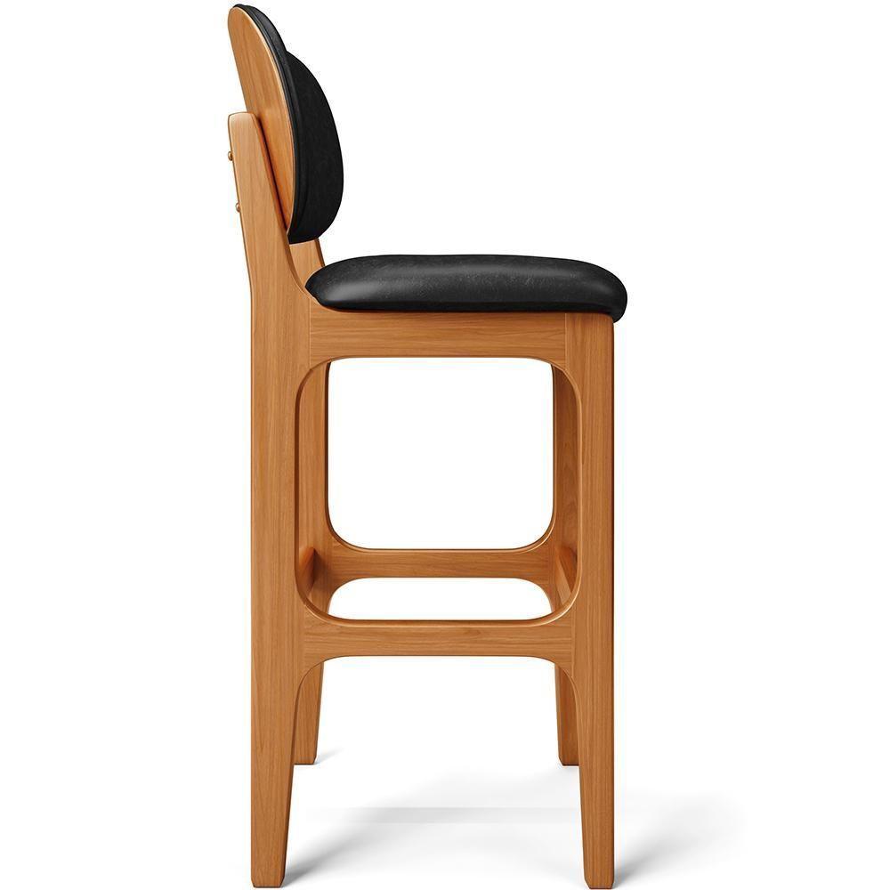 Kit 05 Banquetas Alta Para Cozinha Madeira Fixa Betta L02 Imbuia Couríssimo Preto - Lyam Decor - 2