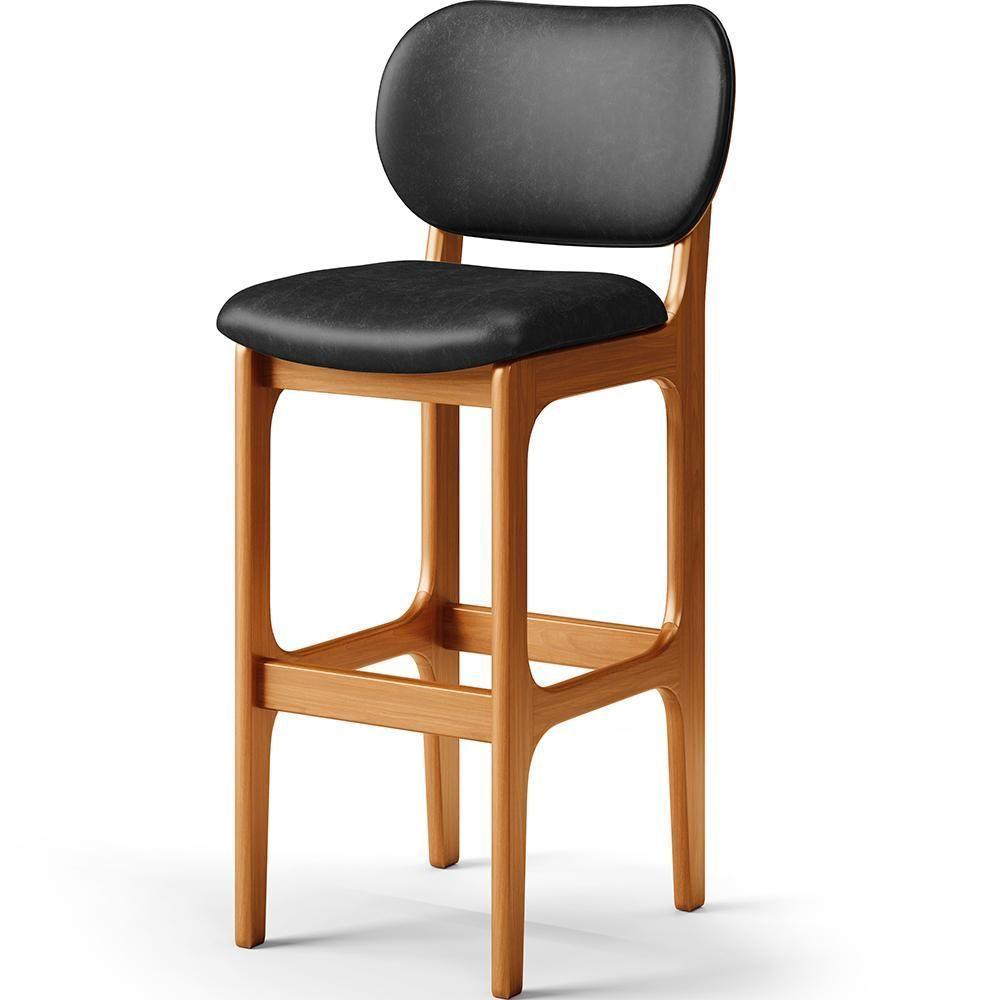 Kit 05 Banquetas Alta Para Cozinha Madeira Fixa Betta L02 Imbuia Couríssimo Preto - Lyam Decor - 6