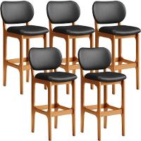 Kit 05 Banquetas Alta Para Cozinha Madeira Fixa Betta L02 Imbuia Couríssimo Preto - Lyam Decor - 1