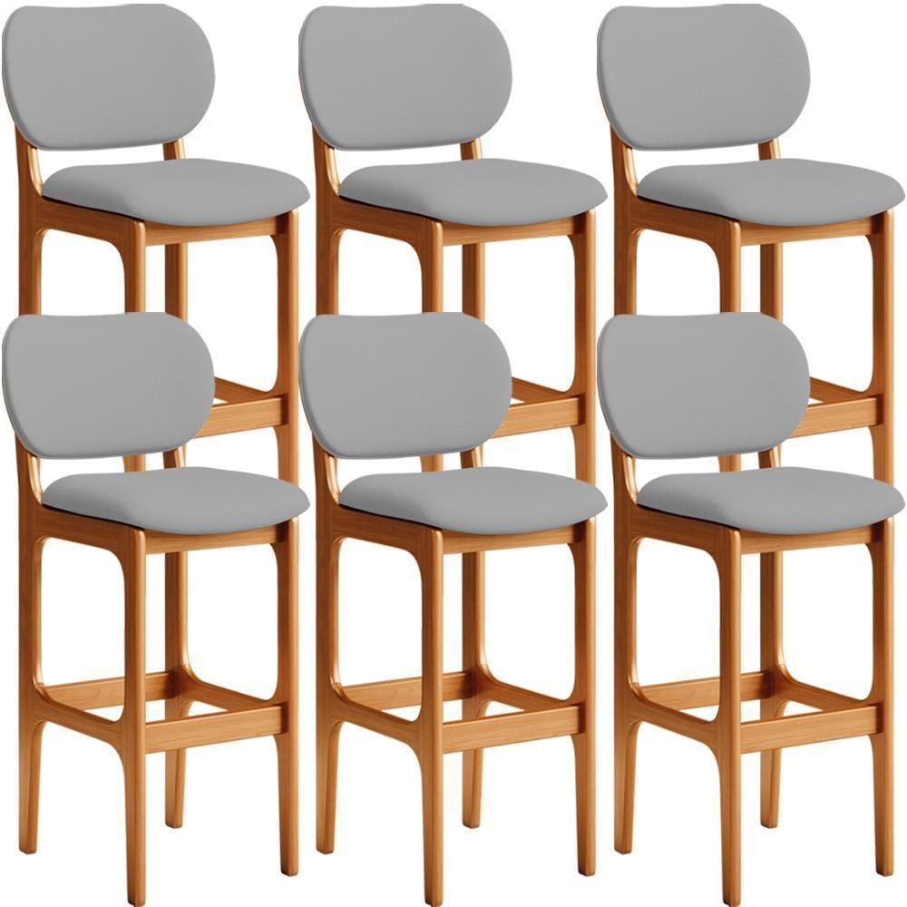 Kit 06 Banquetas Alta Para Cozinha Madeira Fixa Betta L02 Imbuia Corano Cinza - Lyam Decor - 1