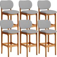 Kit 06 Banquetas Alta Para Cozinha Madeira Fixa Betta L02 Imbuia Corano Cinza - Lyam Decor - 1