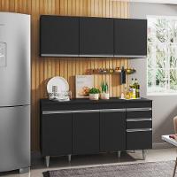 Armário Aéreo Argélia E Balcão Gabinete Para Pia 150cm Com Tampo Marrocos Preto - Lumil Móveis - 5