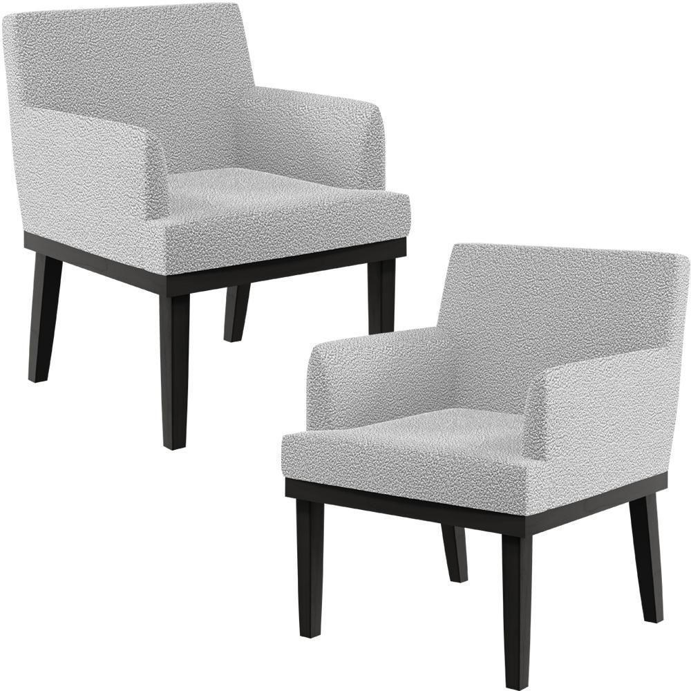 Kit 02 Poltronas Decorativas Sala De Estar Base Preto Beatriz W01 Bouclê Cinza - Lyam Decor - 1