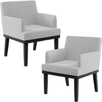 Kit 02 Poltronas Decorativas Sala De Estar Base Preto Beatriz W01 Bouclê Cinza - Lyam Decor - 1