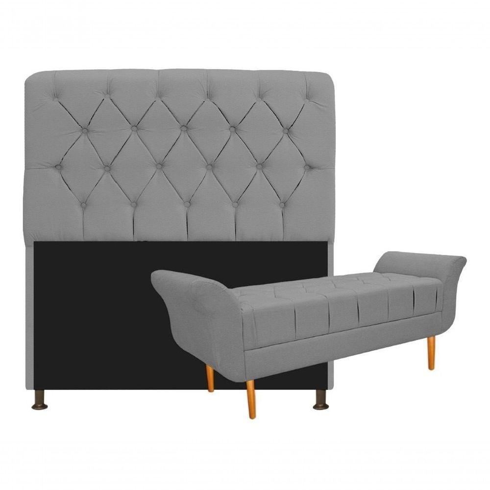 Kit Cabeceira Lady E Recamier Ari 90 Cm Solteiro Corano Cinza - Amarena Móveis Cor Cinza - 1