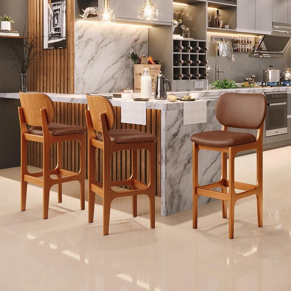 Banqueta Alta Para Cozinha Madeira Fixa Betta L02 Imbuia Couríssimo Marrom - Lyam Decor - 6