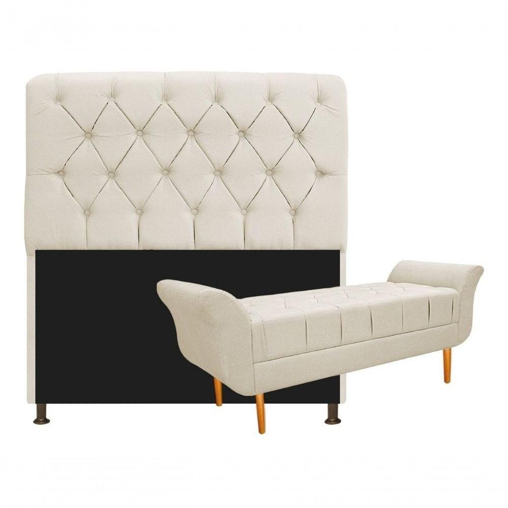 Kit Cabeceira Lady E Recamier Ari 90 Cm Solteiro Corano Bege Bege - 1