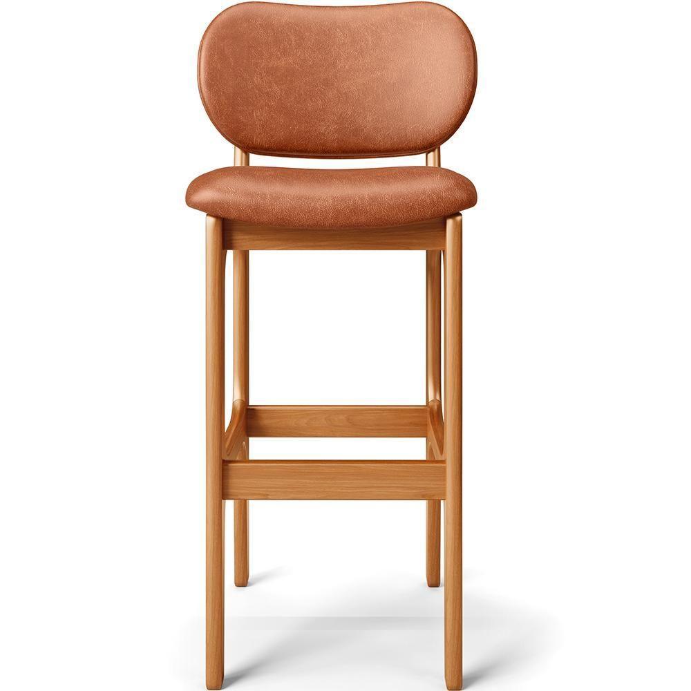 Kit 05 Banquetas Alta Para Cozinha Madeira Fixa Betta L02 Imbuia Couríssimo Camel - Lyam Decor - 3