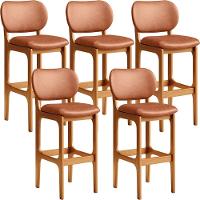 Kit 05 Banquetas Alta Para Cozinha Madeira Fixa Betta L02 Imbuia Couríssimo Camel - Lyam Decor - 1