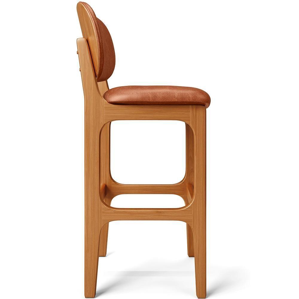 Banqueta Alta Para Cozinha Madeira Fixa Betta L02 Imbuia Couríssimo Camel - Lyam Decor - 2