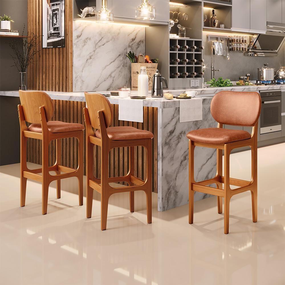 Banqueta Alta Para Cozinha Madeira Fixa Betta L02 Imbuia Couríssimo Camel - Lyam Decor - 6