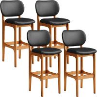 Kit 04 Banquetas Alta Para Cozinha Madeira Fixa Betta L02 Imbuia Couríssimo Preto - Lyam Decor - 1