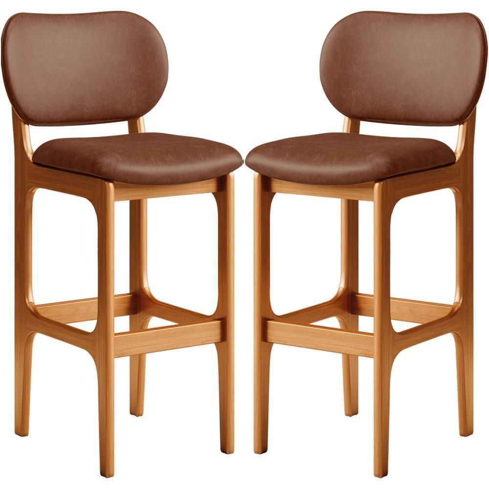 Kit 02 Banquetas Alta Para Cozinha Madeira Fixa Betta L02 Imbuia Couríssimo Marrom - Lyam Decor - 1