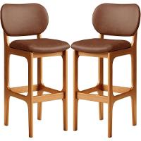 Kit 02 Banquetas Alta Para Cozinha Madeira Fixa Betta L02 Imbuia Couríssimo Marrom - Lyam Decor - 1
