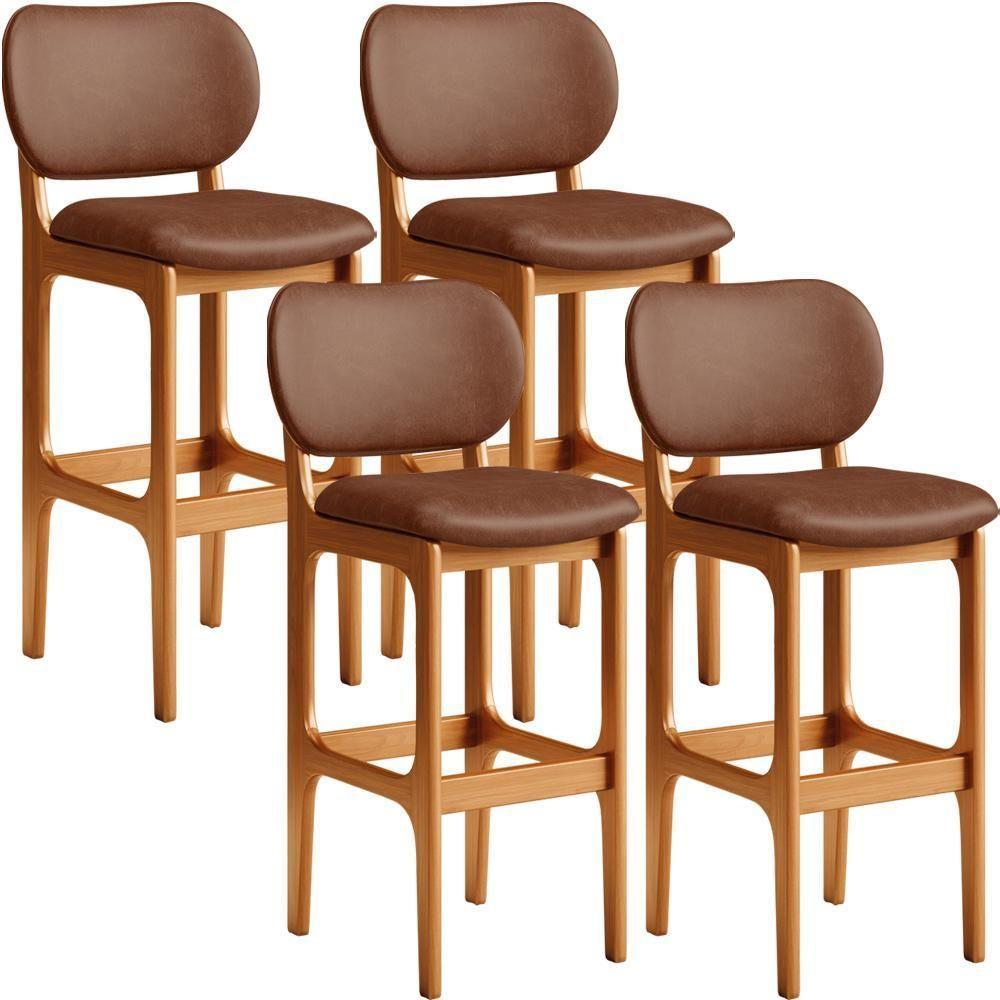 Kit 04 Banquetas Alta Para Cozinha Madeira Fixa Betta L02 Imbuia Couríssimo Marrom - Lyam Decor - 1
