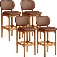 Kit 04 Banquetas Alta Para Cozinha Madeira Fixa Betta L02 Imbuia Couríssimo Marrom - Lyam Decor - 1