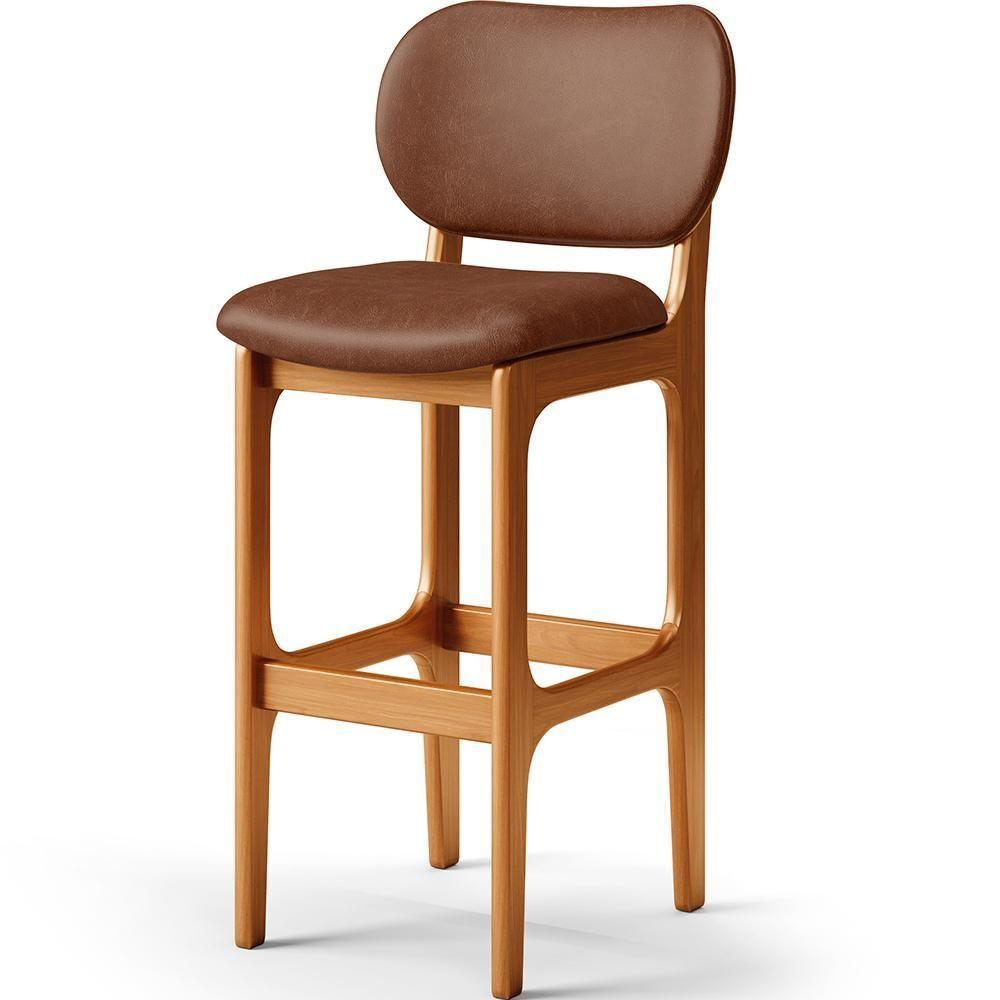 Kit 05 Banquetas Alta Para Cozinha Madeira Fixa Betta L02 Imbuia Couríssimo Marrom - Lyam Decor - 6