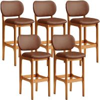 Kit 05 Banquetas Alta Para Cozinha Madeira Fixa Betta L02 Imbuia Couríssimo Marrom - Lyam Decor - 1