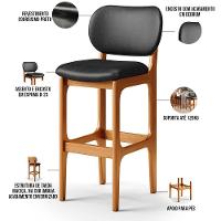 Banqueta Alta Para Cozinha Madeira Fixa Betta L02 Imbuia Couríssimo Preto - Lyam Decor - 7
