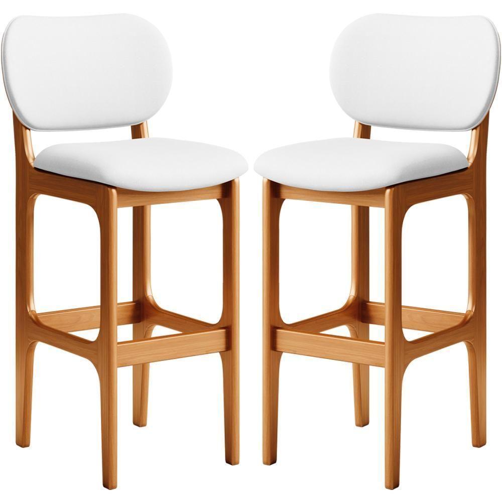 Kit 02 Banquetas Alta Para Cozinha Madeira Fixa Betta L02 Imbuia Corano Branco - Lyam Decor - 1