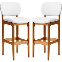 Kit 02 Banquetas Alta Para Cozinha Madeira Fixa Betta L02 Imbuia Corano Branco - Lyam Decor - 1